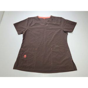 Carhartt Brown Short Sleeve V Neck Pullover Scrub Shirt Womens Size Lg